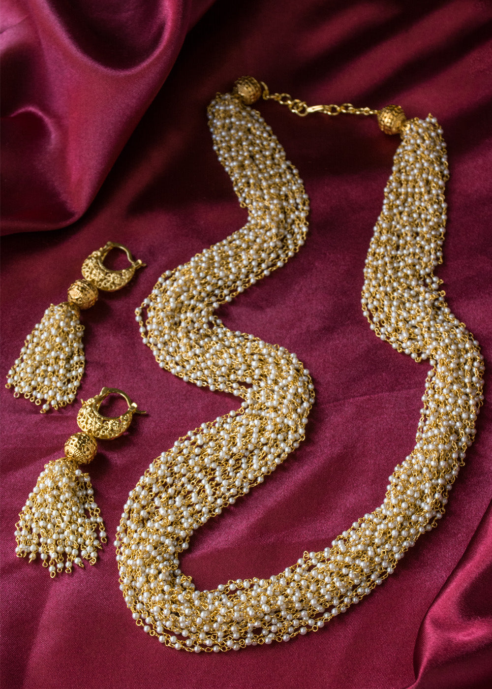 Gold Plated Pearl Mala Set