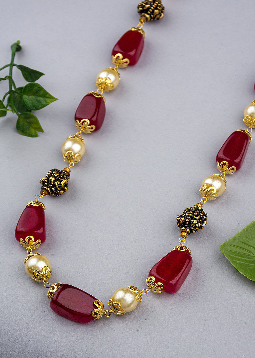 Gold Plated Ruby Stone Studded Mala