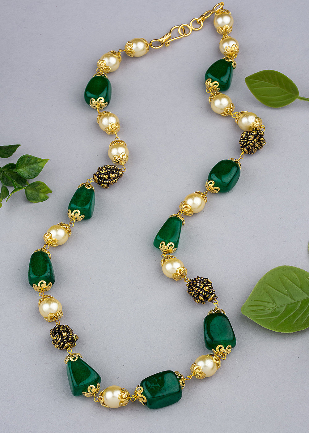 Gold Plated Green Stone Studded Mala