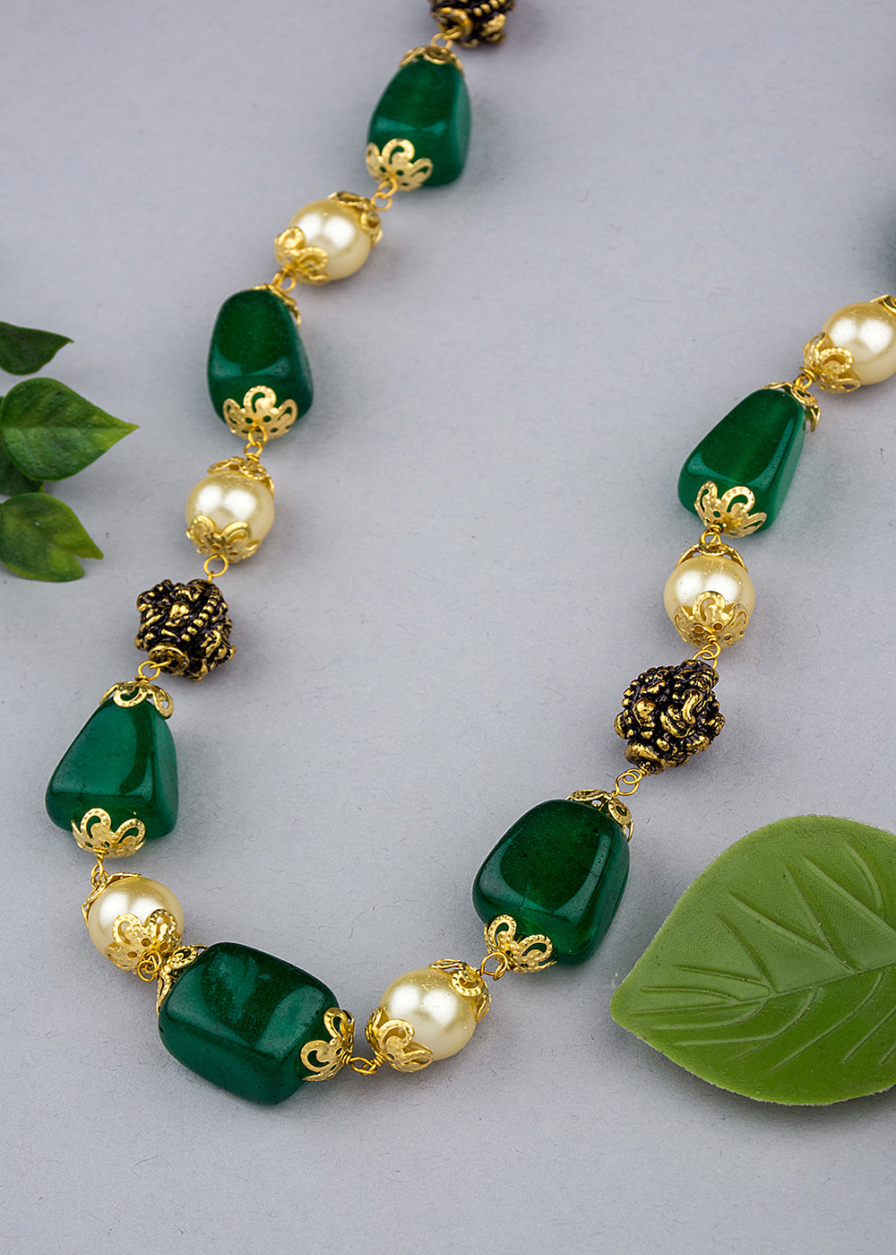 Gold Plated Green Stone Studded Mala