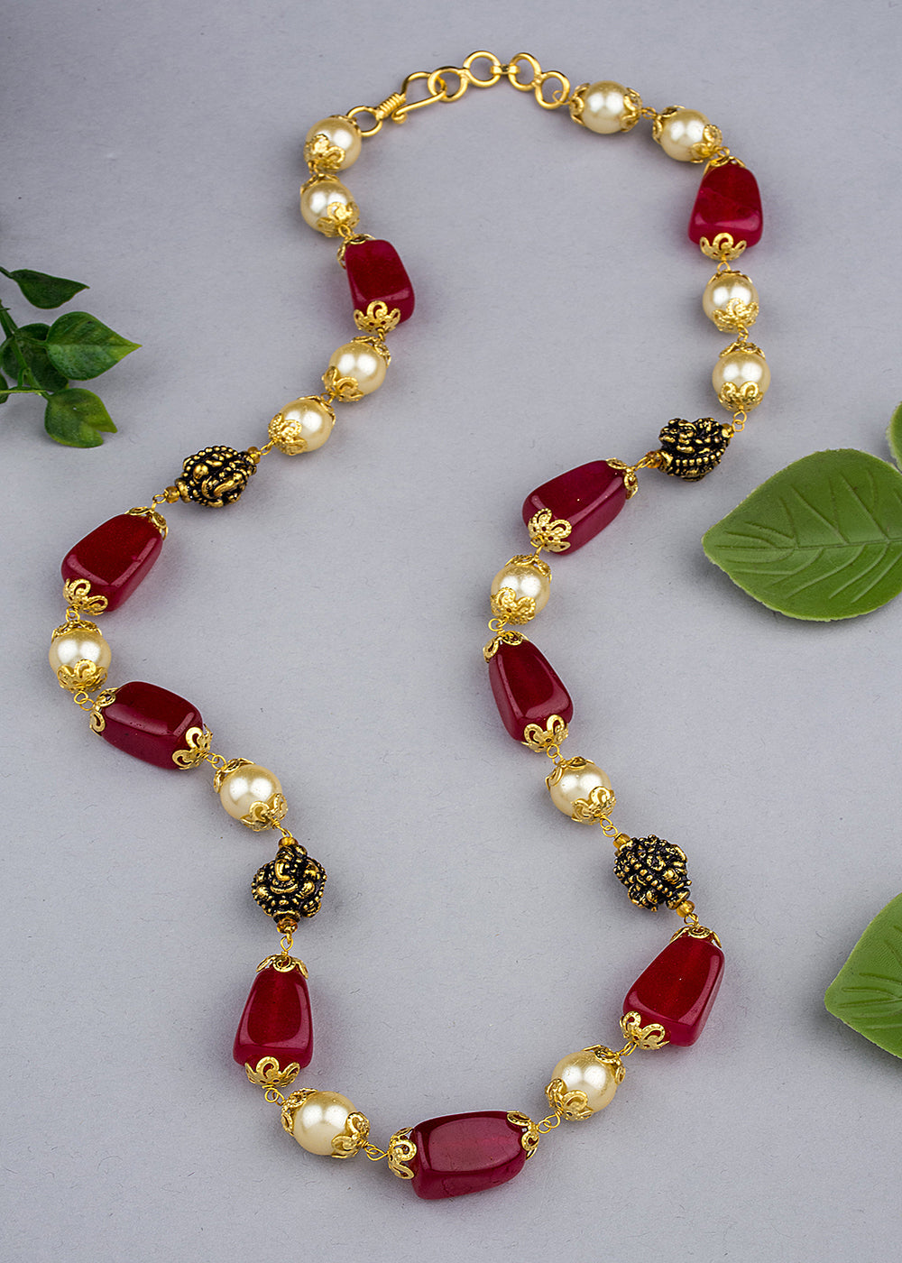 Gold Plated Ruby Stone Studded Mala