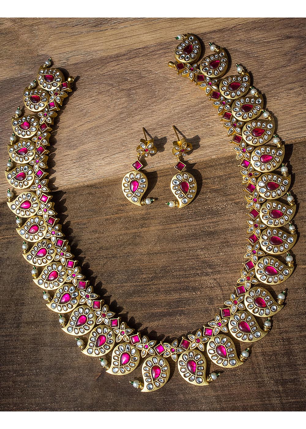 Antique Jadau Ruby White Stone Long Hara Set