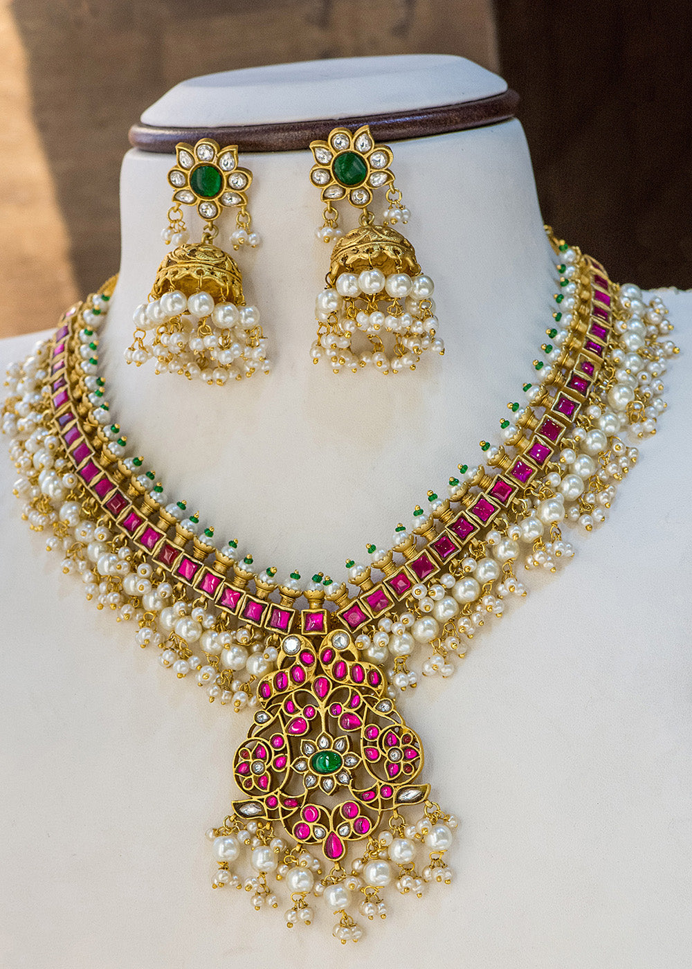 Antique Jadau Ruby Stone Necklace Set