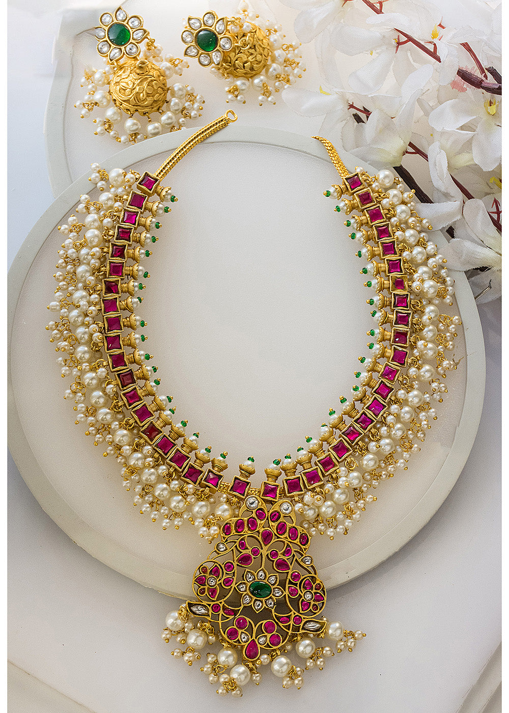 Antique Jadau Ruby Stone Necklace Set