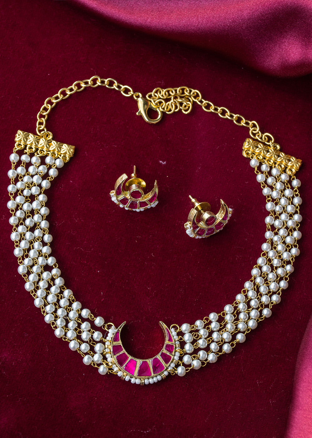 Antique Jadau Ruby Stone Pearl Choker Set