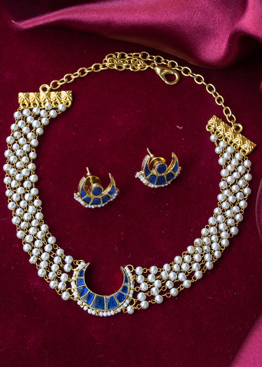 Antique Jadau Blue Stone Pearl Choker Set