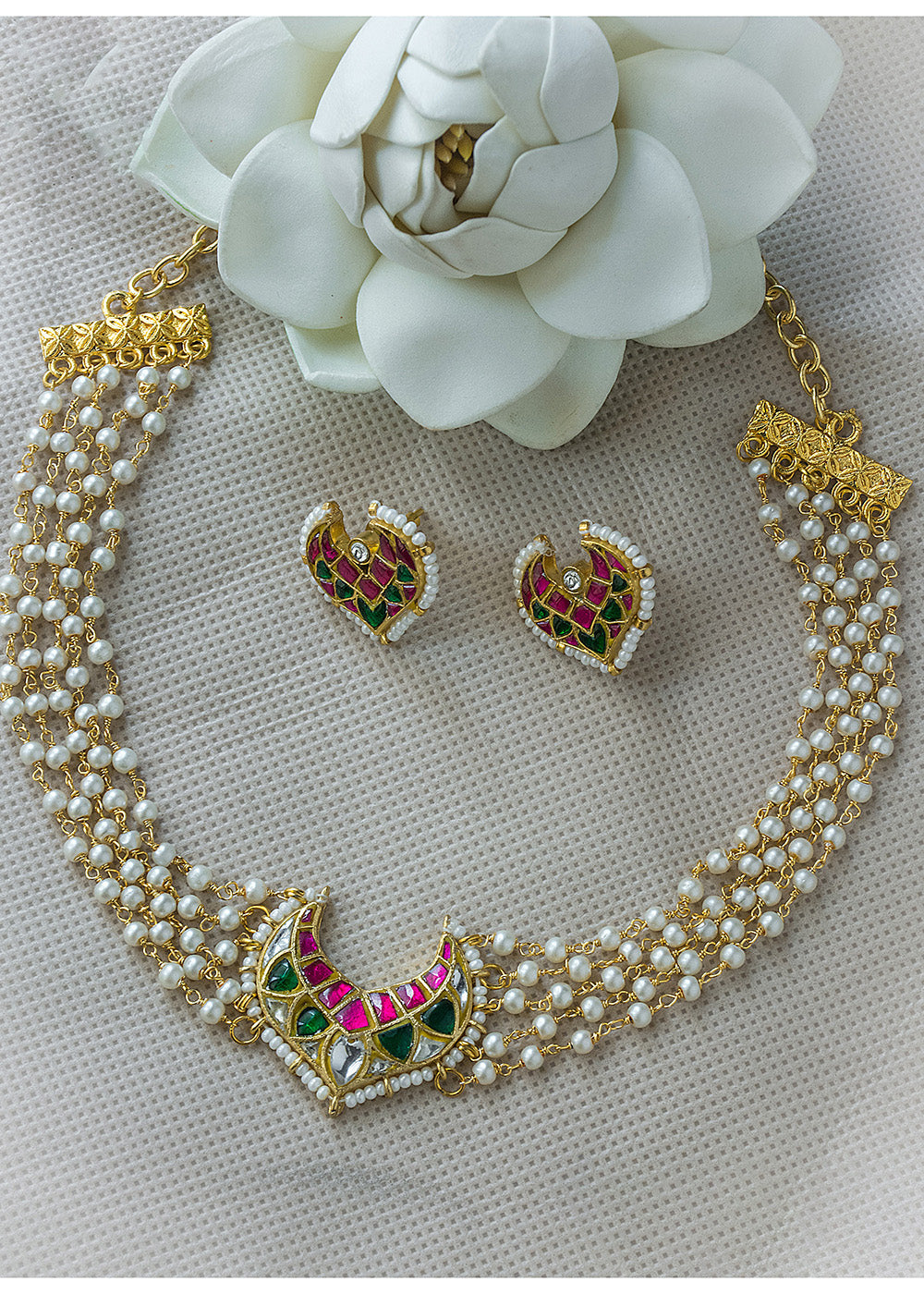 Antique Jadau Multi Stone Pearl Choker Set