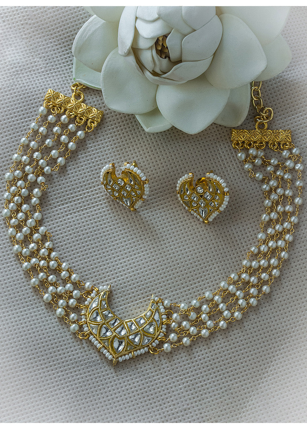 Antique Jadau White Stone Pearl Choker Set